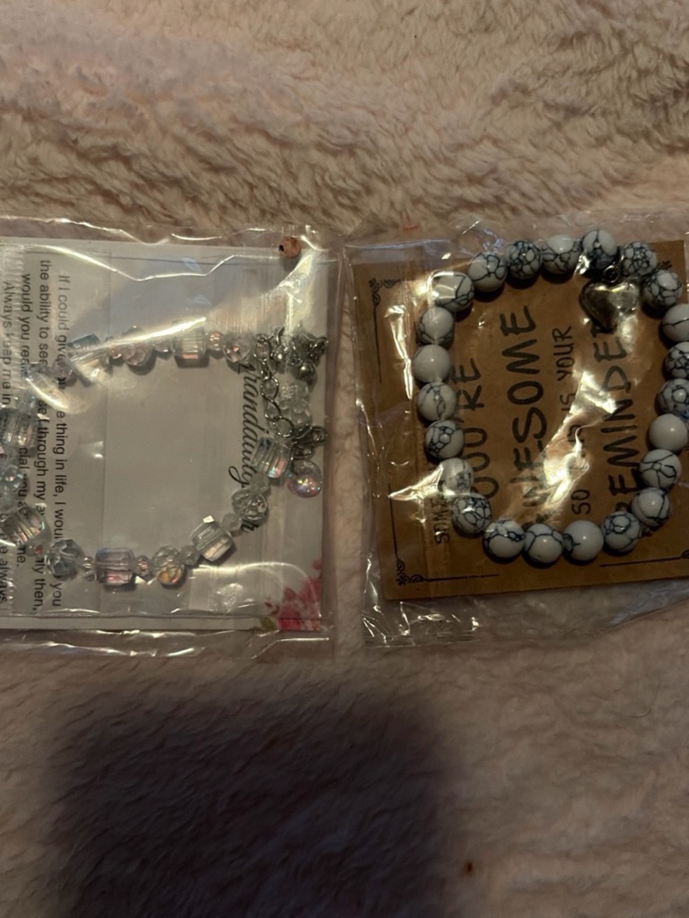 White Howlite Bead Stretch Bracelet with Heart Charm -  Jewelry Set